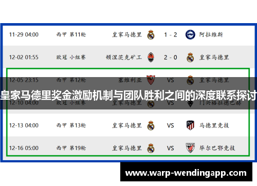 皇家马德里奖金激励机制与团队胜利之间的深度联系探讨